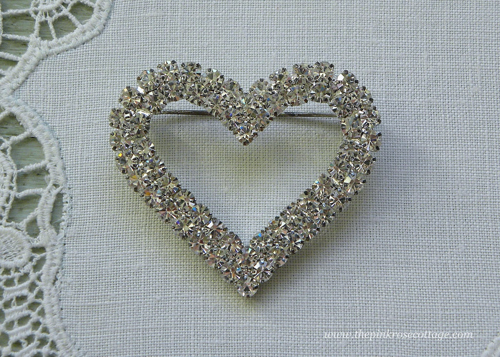 Vintage Sparkling Valentines Day Heart Brooch Pin