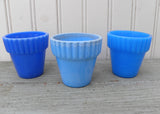 Set of 3 Vintage Agate Slag Glass Blue Flower Pots - The Pink Rose Cottage 
