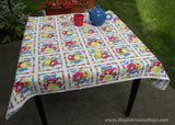 Vintage Tablecloth with Strawberries Peaches Cherries Sunflowers Daisies and More
