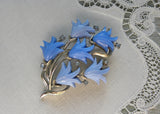 Vintage Coro Lucite and Rhinestones Blue Tulips Brooch Pin