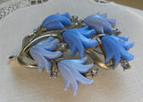 Vintage Coro Lucite and Rhinestones Blue Tulips Brooch Pin