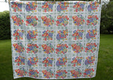 Vintage Cream and Green Apples  Cherries Peaches Fruits Flowers Tablecloth