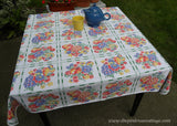 Vintage Cream and Green Apples  Cherries Peaches Fruits Flowers Tablecloth