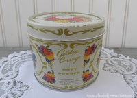 Vintage Vanity Golden Corsage Body Powder Tin with Roses