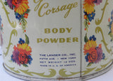 Vintage Vanity Golden Corsage Body Powder Tin with Roses