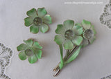 Vintage Enameled Spring Green Narcissus and Earrings Set