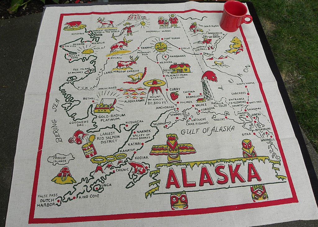 Unused Vintage Souvenir of Alaska Map Tablecloth - The Pink Rose Cottage 