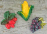 Vintage Chalkware Kitchen Wall Plaques Strawberry Grapes and Corn on the Cob