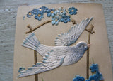 Antique Embossed and Flocked Postcard with Forget Me Nots and a Dove