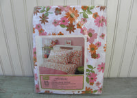 NIP Vintage Perma-Prest Fantasia Pink Daisy Full Flat Sheet