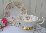 Vintage Queen Anne Pink Rose and Gold Teacup and Saucer
