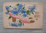 Antique 1914 Embossed Postcard with Forget Me Nots and Victorian Shoe