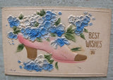 Antique 1914 Embossed Postcard with Forget Me Nots and Victorian Shoe