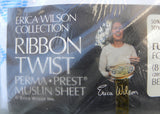 NIP Vintage Perma-Prest Erica Wilson Ribbon Twist Blue Full Flat Sheet