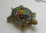 Heidi Daus Colorful "Floral Turtle" Crystal Turtle Pin Critters Collection