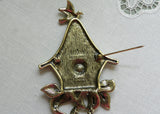 Heidi Daus Cuckoo For You Enameled Bird and Clock Pin with Dangles