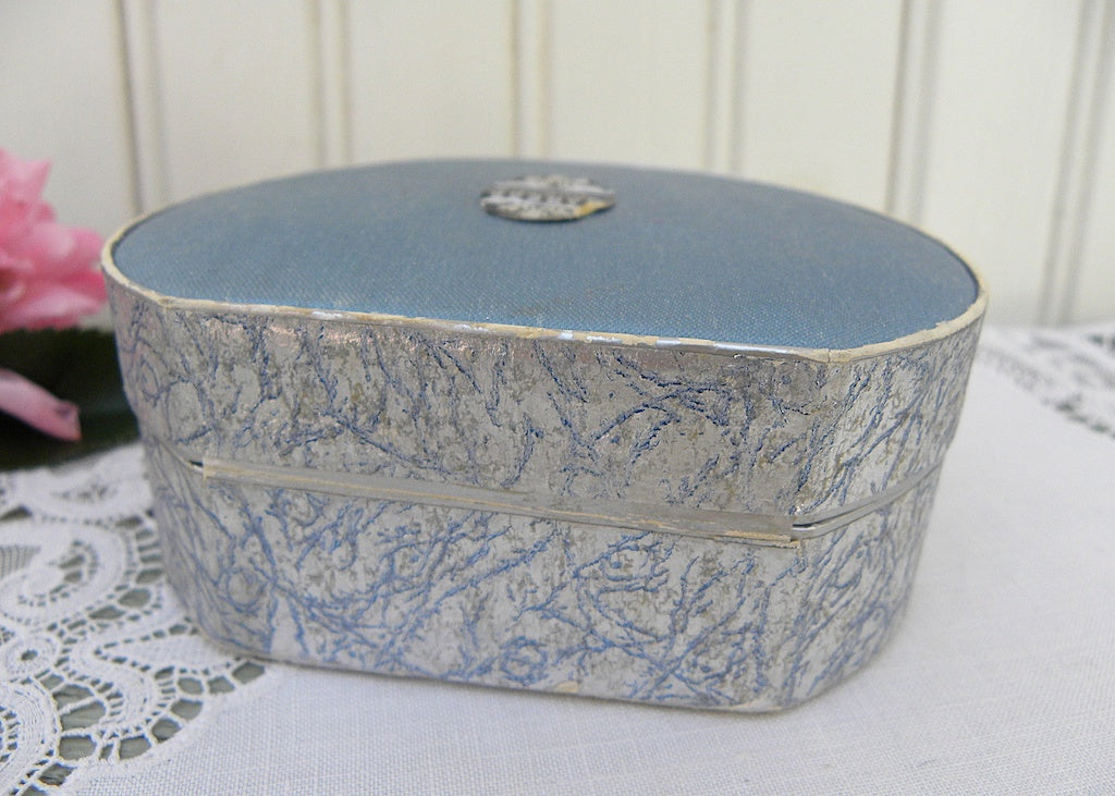 Unused Vintage Bourjois The Blue and | Silver Karess Box Cottage Pink Rose Powder