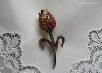 Heidi Daus Dutch Treat Pavé Crystal Siam Red Tulip Brooch