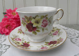 Vintage Queen Anne Pink Roses and White Wild Roses Teacup and Saucer