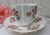 Vintage Royal Castle Pink and Yellow Roses Teacup and Saucer