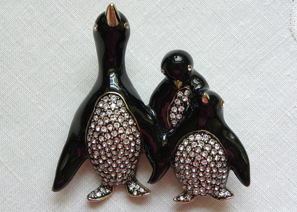 Heidi Daus Just Chillin' Penguin Family Enameled Swarovski Crystals Pin