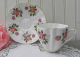 Vintage Royal Castle Pink and Yellow Roses Teacup and Saucer