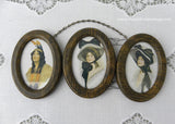 Vintage Oval Framed Illustrations of American Indian Woman and Gibson Girls