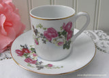 Vintage Pink and White Roses Demitasse Teacup and Saucer