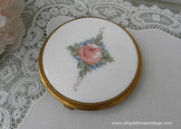 Large Vintage Evans Pink Rose Guilloche Powder Compact