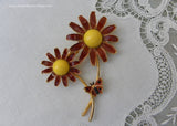 Vintage Weiss Enameled Double Daisy and Butterfly Pin Brooch