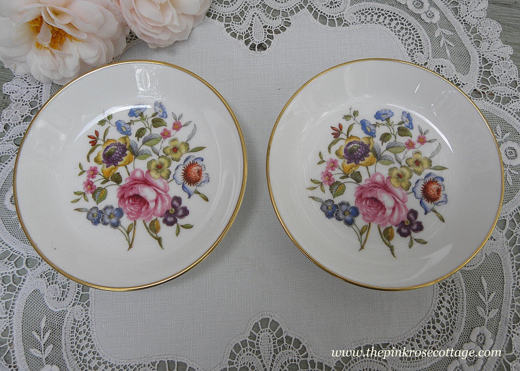 Pair of Vintage Royal Worcester Pink Roses and Wild Flowers Teabag Holders - The Pink Rose Cottage 