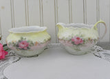 Antique Hand Painted Pink Rose Sugar and Creamer Set