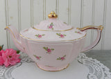 Vintage Sadler Ditzy Rose Pink Oval Teapot England