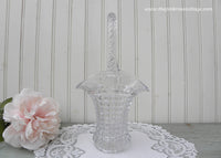 Vintage Clear Glass Basket Vase Cube Design