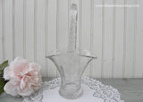 Vintage Clear Glass Basket Vase Etched with a Rose