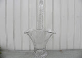 Vintage Clear Glass Basket Vase Etched with a Rose
