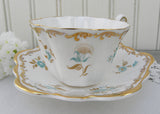 Vintage Royal Tara Teal Blue Roses and Daisies Teacup and Saucer