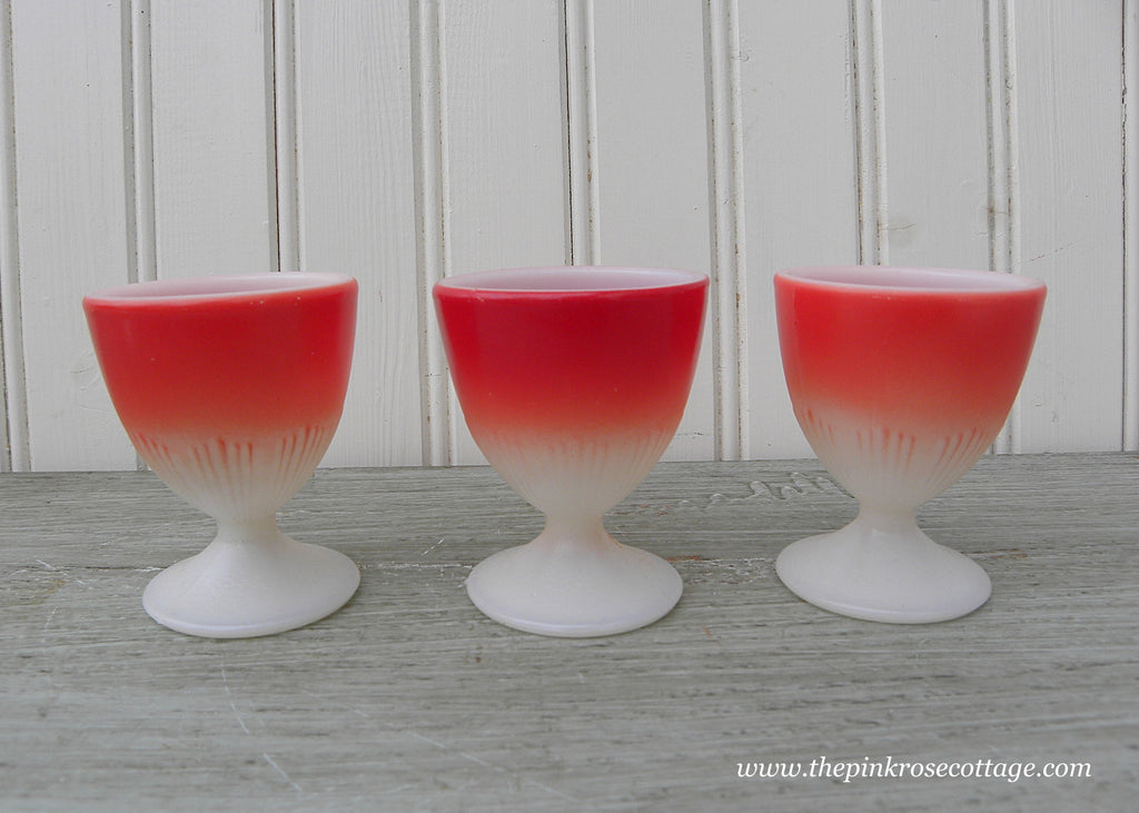 Macbeth Evans Glass Petalware Cremax Milk Glass Red and White Egg Cups