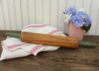 Vintage Wooden Thin Rolling Pin with Jadite Green Handles