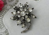 Vintage Coro Clear Rhinestone Flower Pin Brooch