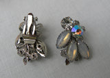 Vintage Opal and Clear Rhinestone Pin and Earring Set