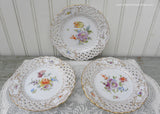 Vintage RK Dresden Germany Floral Reticulated Dessert Plates