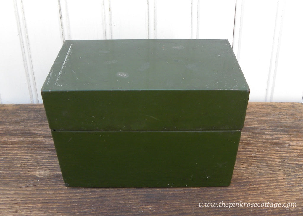 Vintage Lit-Ning Index Card File Box Metal Dark Green Color for Recipes