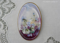 Vintage Hand Painted Violet Forget Me Nots Brooch Pin