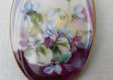 Vintage Hand Painted Violet Forget Me Nots Brooch Pin
