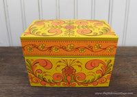Vintage Tin Avon Retro Yellow Green and Orange Recipe Box