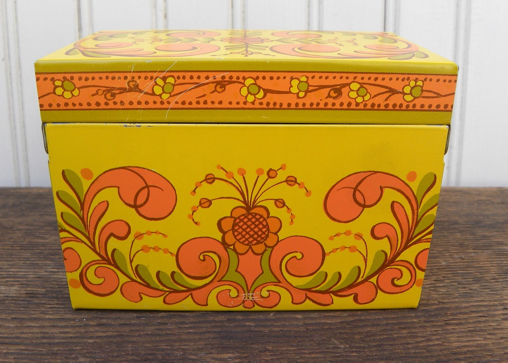 Vintage Tin Avon Retro Yellow Green and Orange Recipe Box | The Pink Rose  Cottage