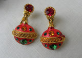 Vintage Weiss Enamel and Rhinestone Christmas Ornament Pin and Earrings Set
