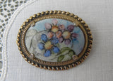 Vintage Hand Painted Pink and Blue Forget Me Not Brooch Pin