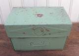 Vintage Jadite Green Metal Recipe Box with Pull Out Front